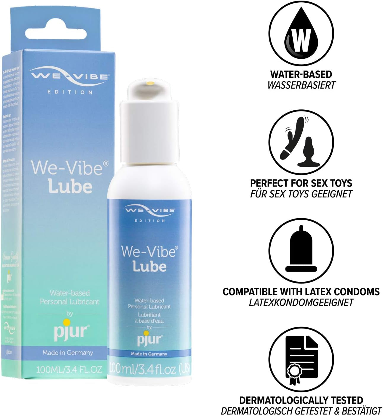 Lubrifiant We-Vibe de la pjur - Lubrifiant pe bază de apă pentru utilizare cu jucăriile We-Vibe - Fabricat în Germania - Pentru femei și bărbați (100 ml)
