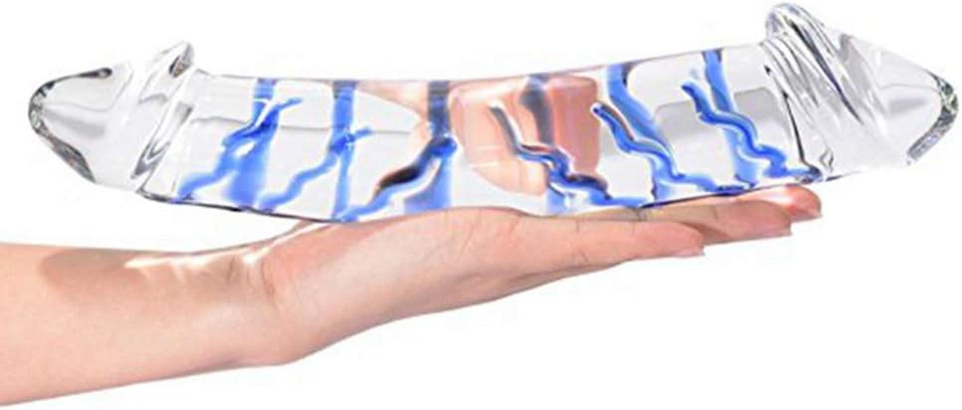 Dildo NewMaxer Blue Swirl, dur ca piatra, mare, cu două capete, din sticlă, masturbator feminin cu cristale, cu două capete (27,9 cm)