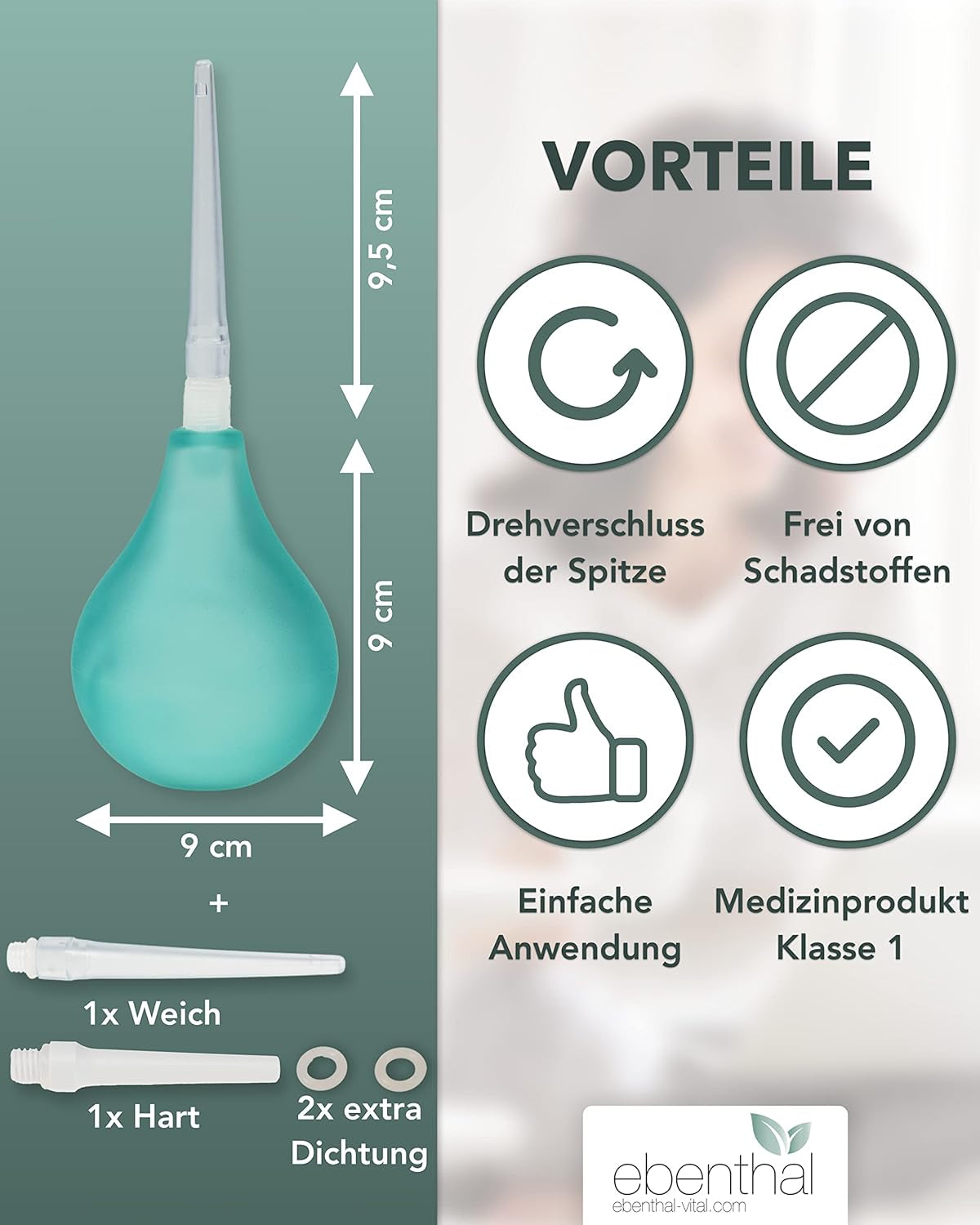 Clismă igienică EBENTHAL-VITAL inclusiv instrucțiuni - curățarea colonului fără BPA - clismă pentru irigarea colonului - set de curățare a colonului de înaltă calitate 225 ml