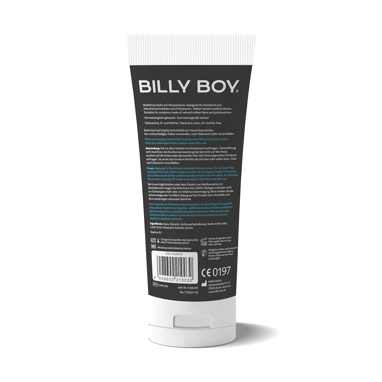Lubrifiant pe bază de apă Billy Boy cu parfum fructat, negru, 200 ml (1 pachet)