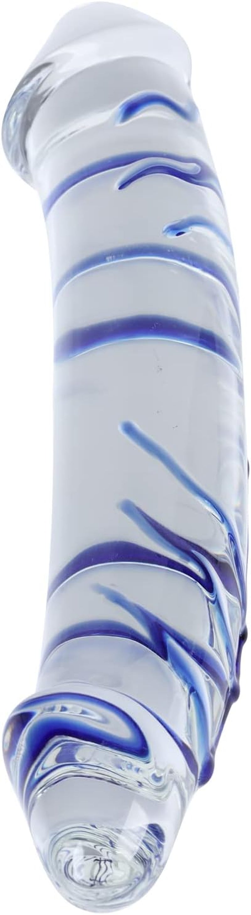Dildo NewMaxer Blue Swirl, dur ca piatra, mare, cu două capete, din sticlă, masturbator feminin cu cristale, cu două capete (27,9 cm)
