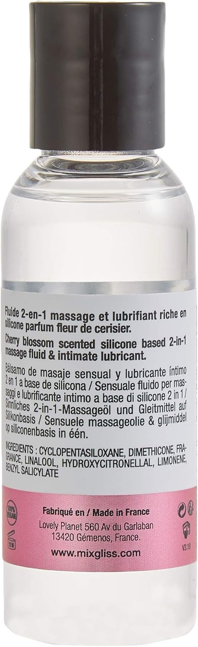 PRETTY, Ulei de masaj și lubrifiant premium 2 în 1 pe bază de silicon, floare de cireș, 50 ml
