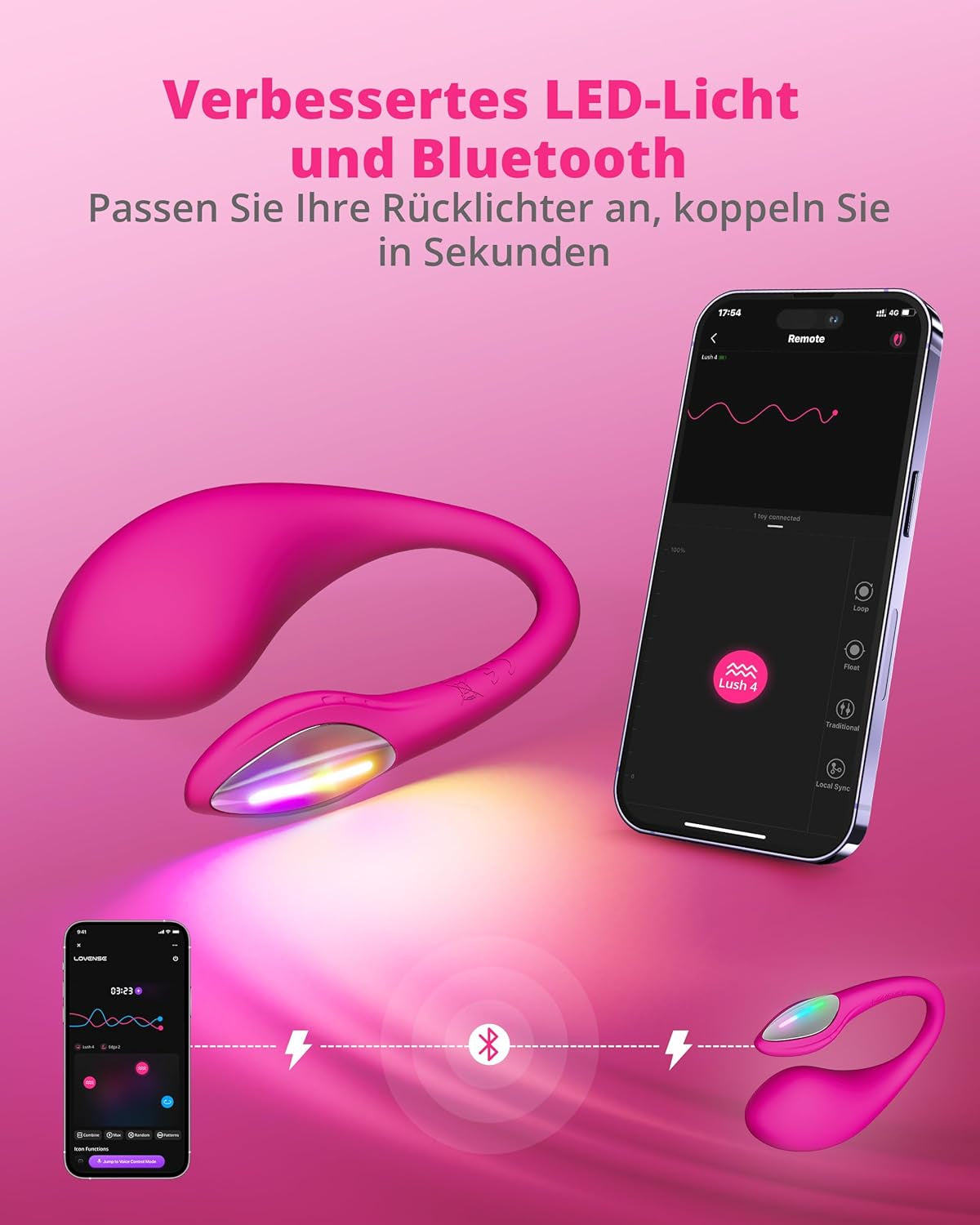 Vibrator LOVENSE Lush 4, jucărie sexuală pentru cupluri, vibrator pentru punctul G pentru femei, vibrator portabil cu telecomandă și lumină LED, impermeabil IPX7, vibrator silențios pentru cupluri controlat prin aplicație, jucării sexuale, roz