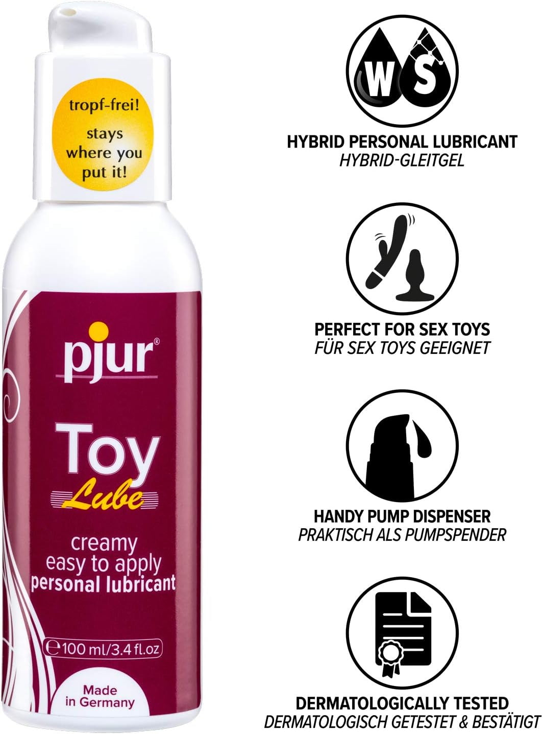 pjur TOY LUBE - Lubrifiant pentru aplicare precisă și fără scurgeri - nu mai există scurgeri - potrivit pentru toate jucăriile erotice și sexuale (100 ml)