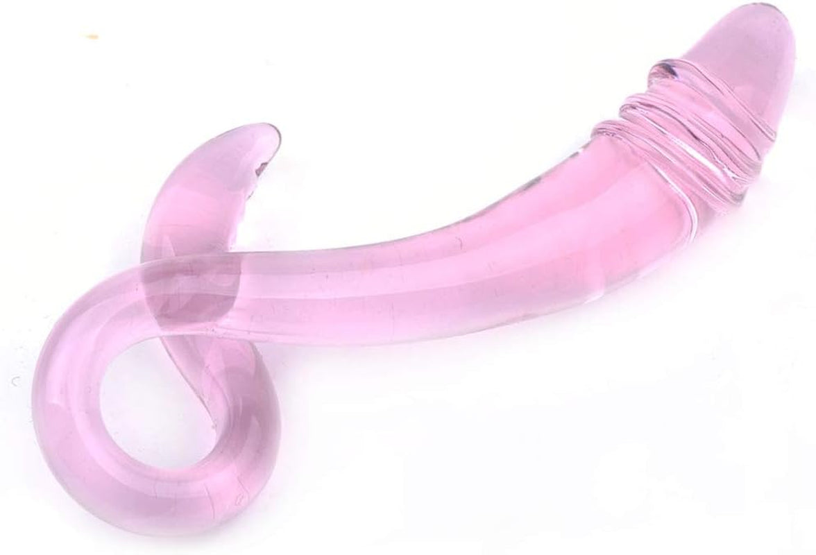 Jucărie sexuală Pleasurebox, dildo masaj senzual din sticlă, 17 cm, roz, cu efect de gâdilare