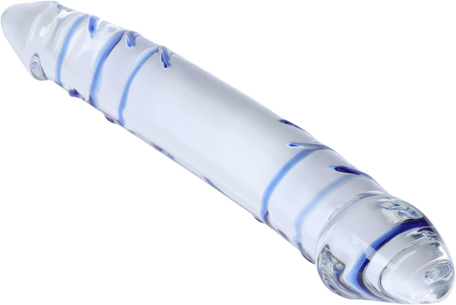 Dildo NewMaxer Blue Swirl, dur ca piatra, mare, cu două capete, din sticlă, masturbator feminin cu cristale, cu două capete (27,9 cm)