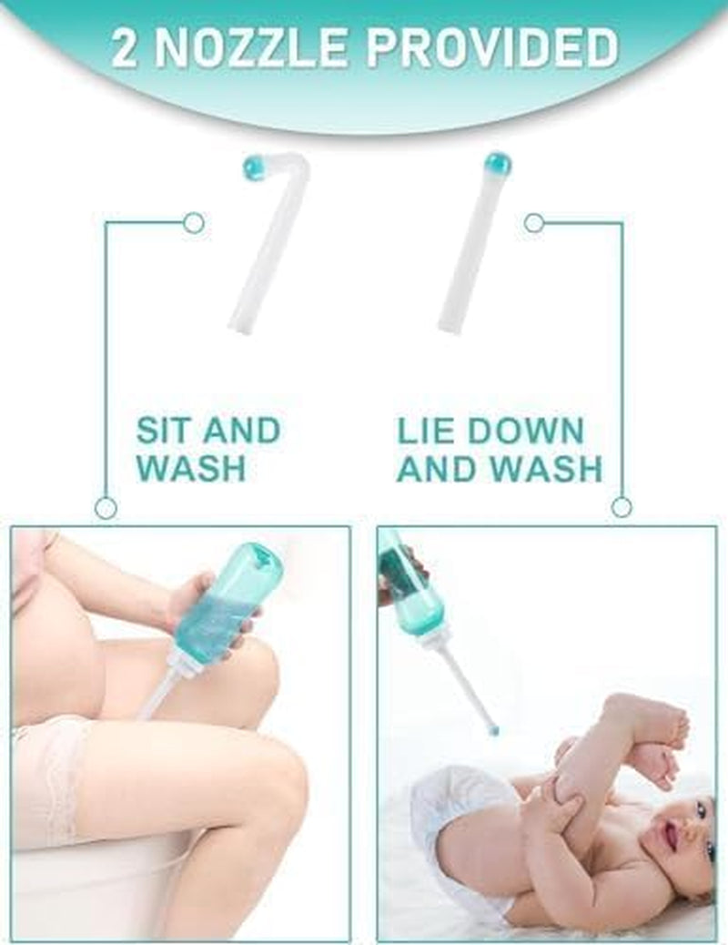 Bideu portabil de călătorie - sticlă Peri cu 2 duze, bideu mobil cu buton, duș intim, toaletă postpartum, 500 ml (verde)