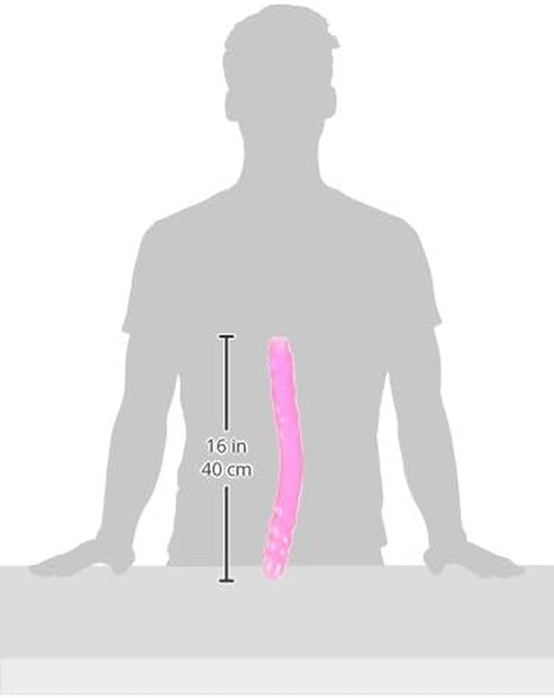 Dildo Basix Rubber Works cu două fețe, 40 cm, roz