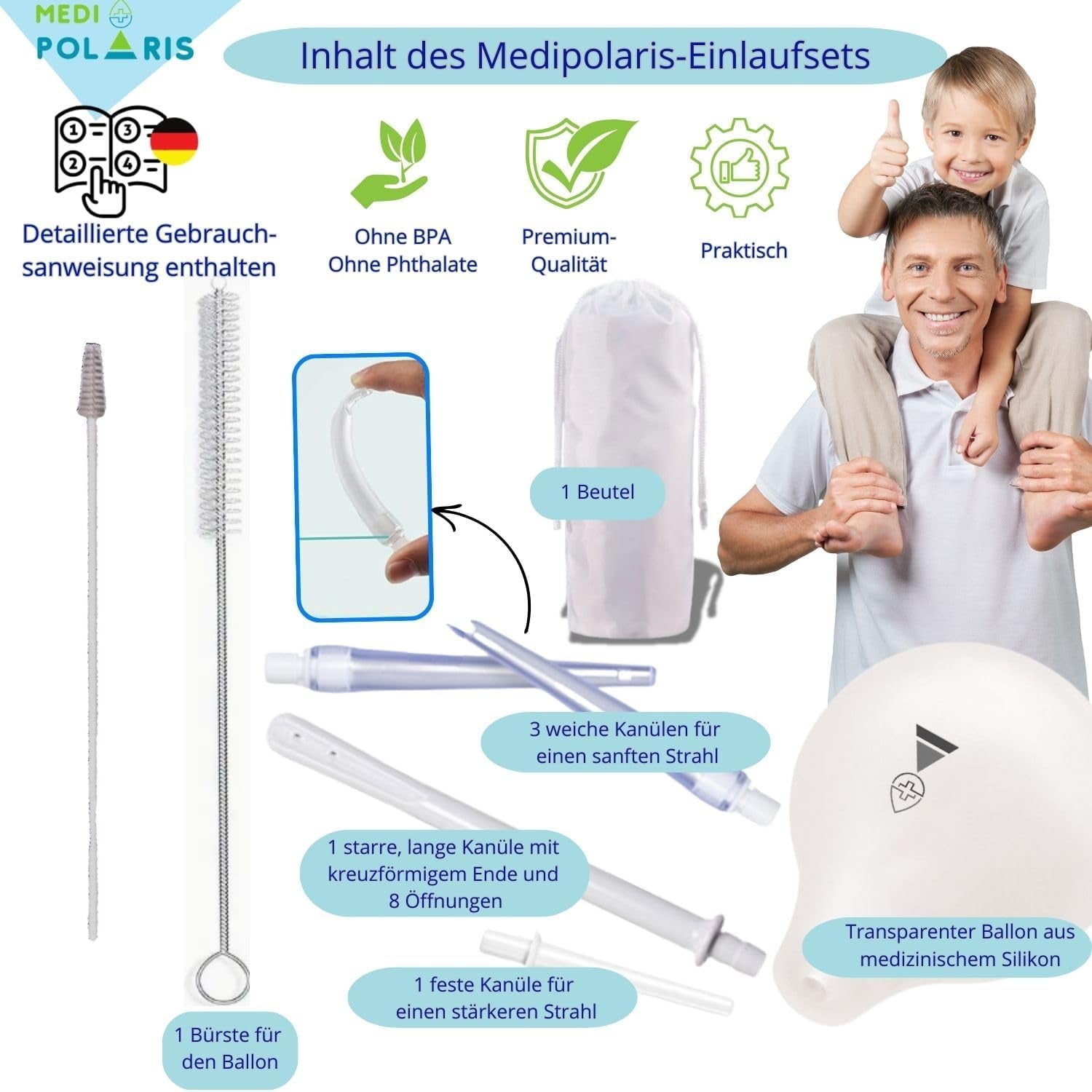 Set bec clismă duș intim 224 ml, 7 accesorii, dispozitiv medical clasa 1, calitate premium, bec clismă intimă, clismă rectală, seringă clismă