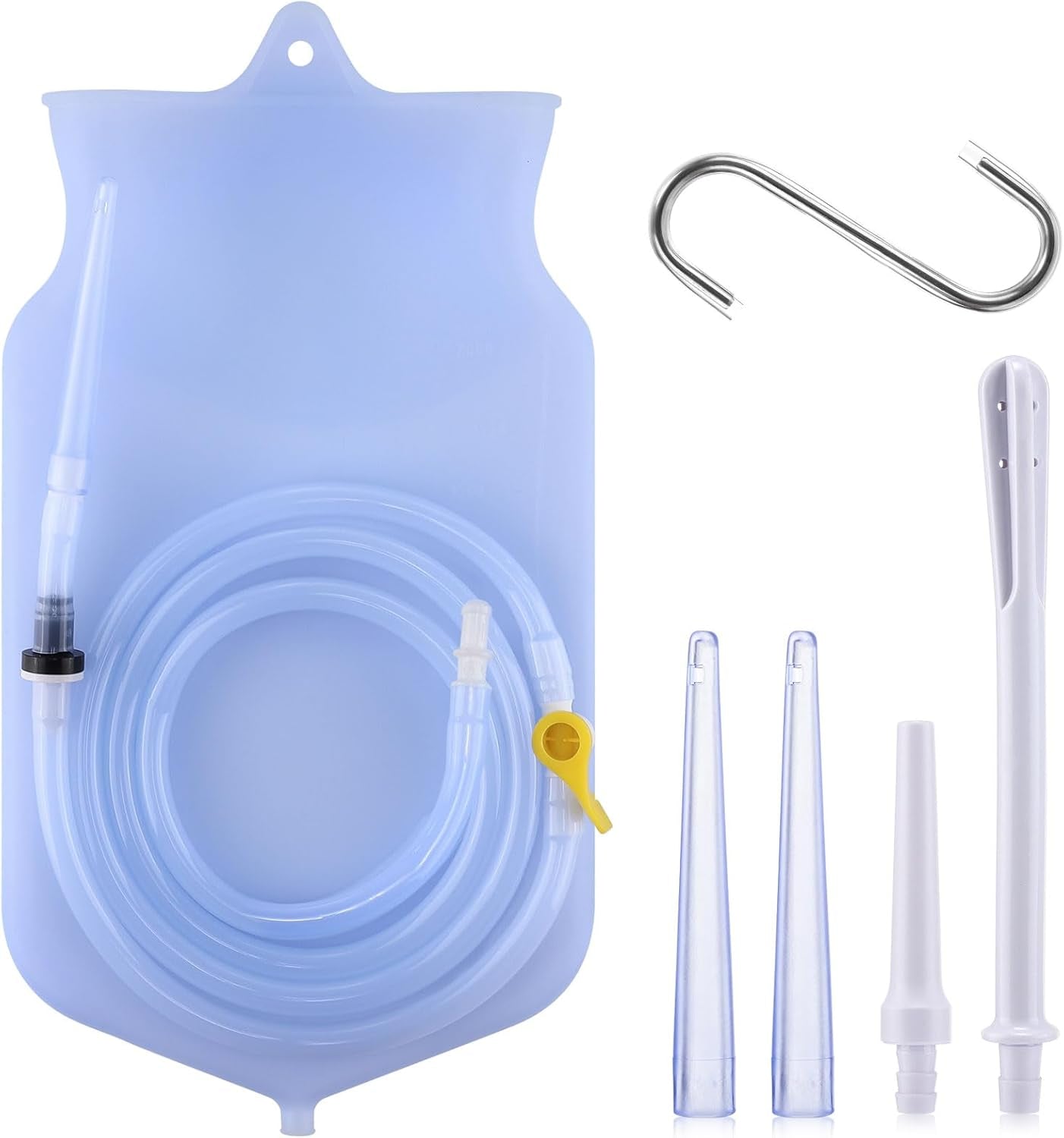 Kit de clismă reutilizabil de 2 litri pentru curățarea colonului, pungi de clismă pentru curățarea detoxifierii colonului, clisme cu tub lung din silicon, 4 vârfuri, debit controlat de apă, set de irigator de călătorie