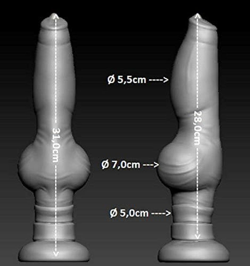 Dildo animal „Vulpe” aprox. 31 x 5,5-7,0 cm, negru, replică realistă