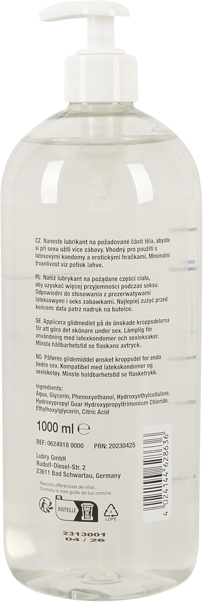 Lubrifiant anal intensiv pentru femei și bărbați, pe bază de apă, vegan, fără grăsimi și uleiuri, potrivit pentru jucării sexuale și prezervative, 1000 ml