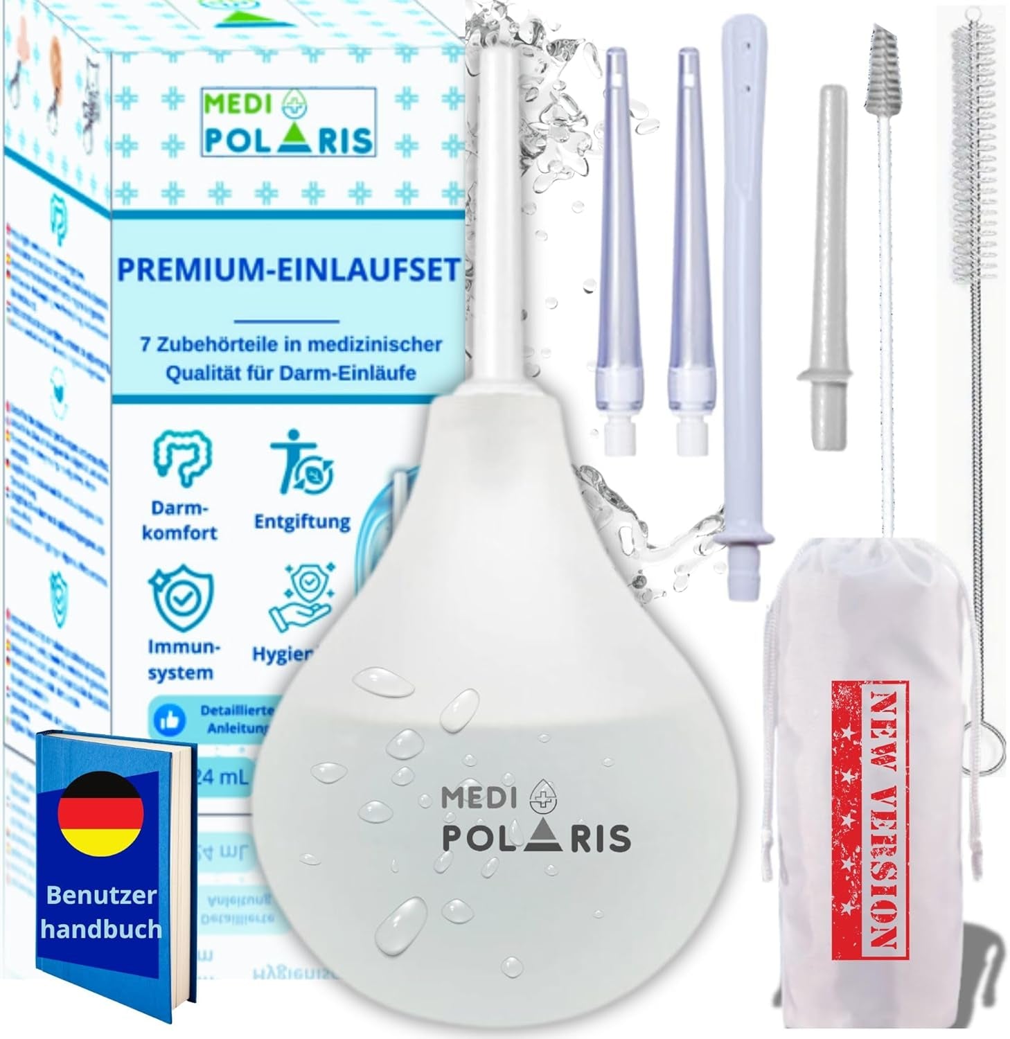 Set bec clismă duș intim 224 ml, 7 accesorii, dispozitiv medical clasa 1, calitate premium, bec clismă intimă, clismă rectală, seringă clismă