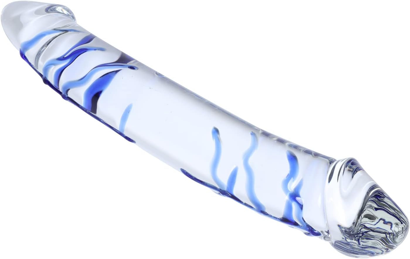 Dildo NewMaxer Blue Swirl, dur ca piatra, mare, cu două capete, din sticlă, masturbator feminin cu cristale, cu două capete (27,9 cm)