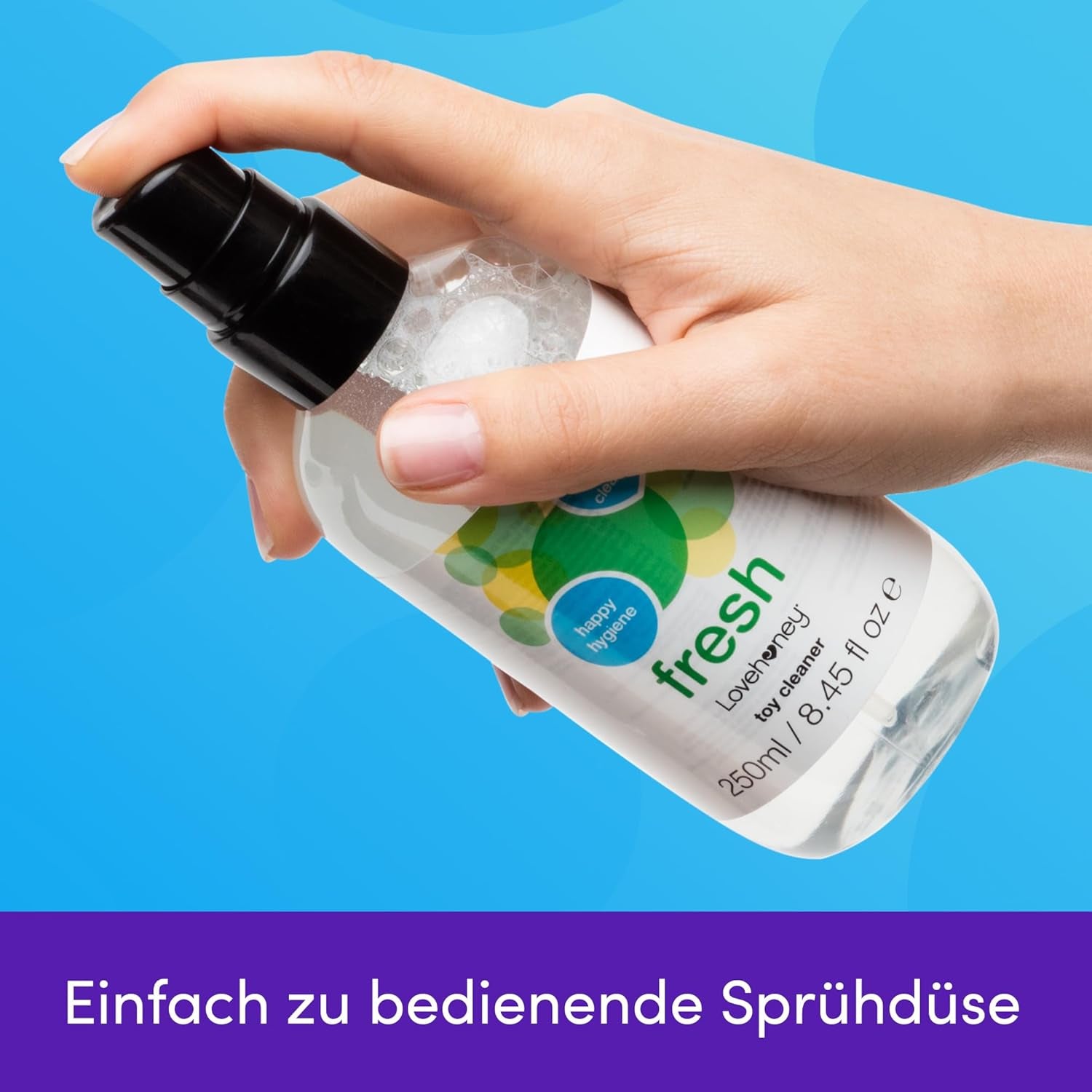 Lovehoney Fresh Sex Toy Cleaner - Soluție de curățare pentru jucării sexuale - Spray de curățare pentru jucării sexuale pentru o curățare sigură și igienică a acestora - Soluție de curățare pe bază de apă - Sticlă cu pulverizator de 250 ml