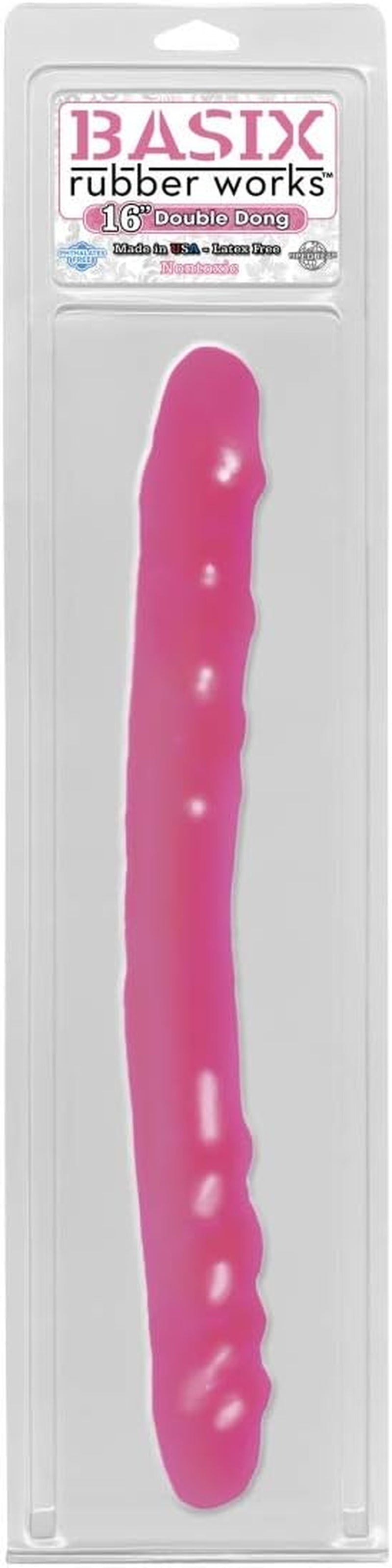 Dildo Basix Rubber Works cu două fețe, 40 cm, roz