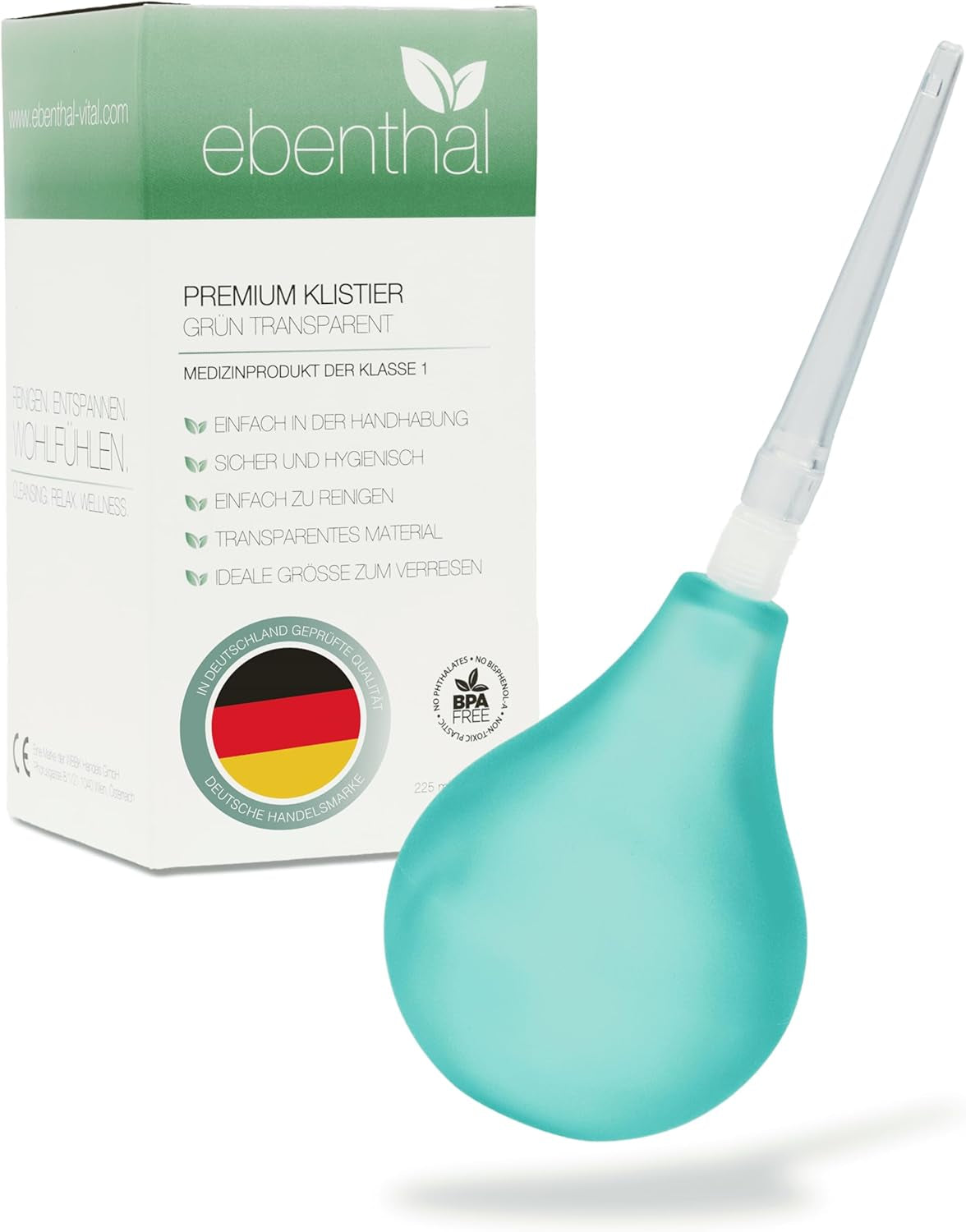 Clismă igienică EBENTHAL-VITAL inclusiv instrucțiuni - curățarea colonului fără BPA - clismă pentru irigarea colonului - set de curățare a colonului de înaltă calitate 225 ml